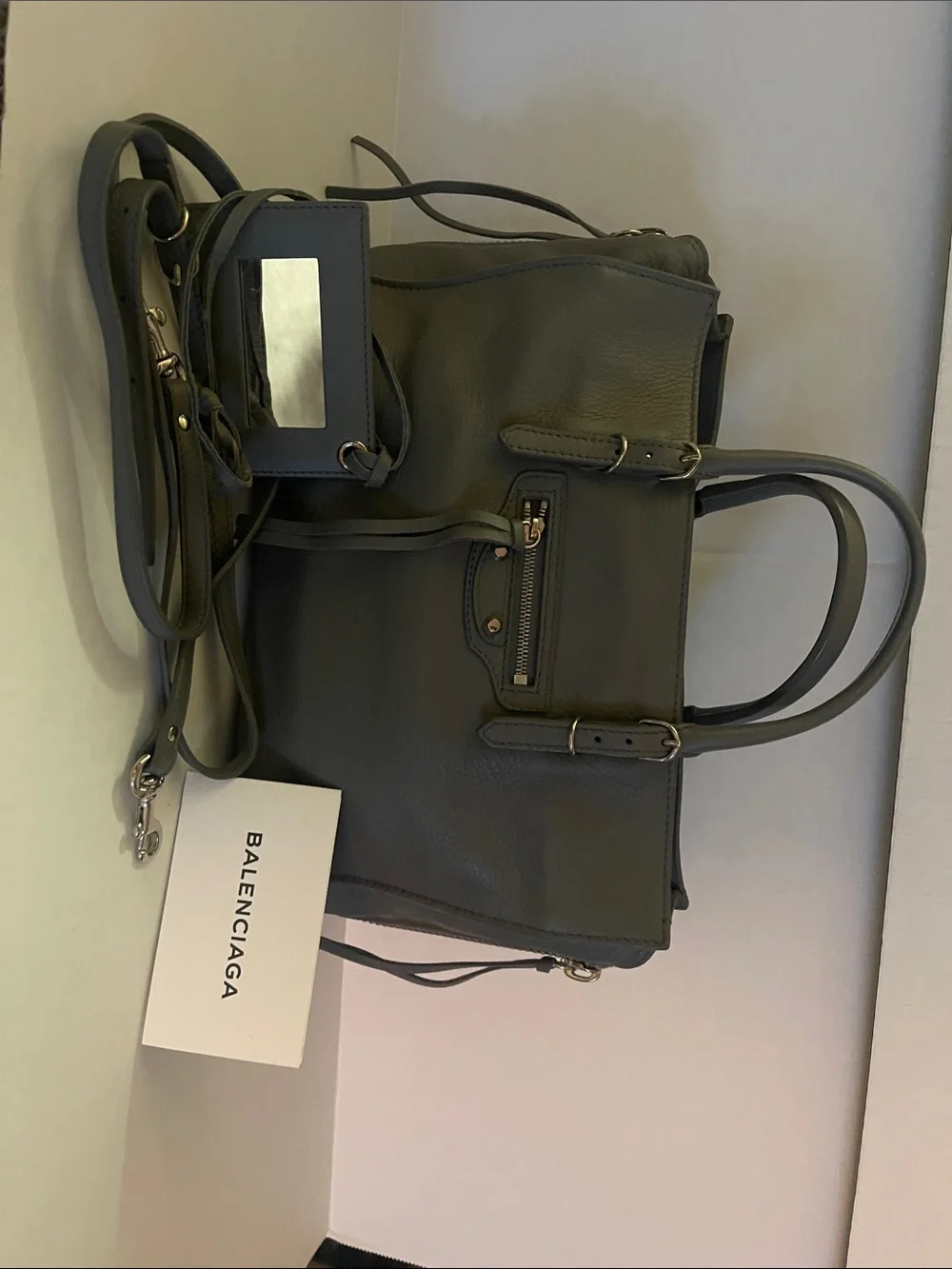 Balenciaga Olive Gray Leather Satchel with Top Handles